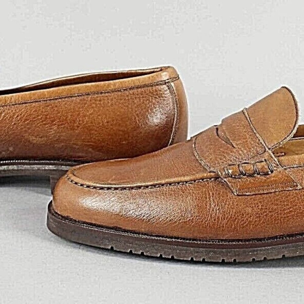 Dawjnson Sz 43.5 Handmade Cognac Brown Leather Men's Loafers - Picture 6 of 10